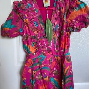 FARM Rio Fuchsia and Teal Tropical Mini Dress